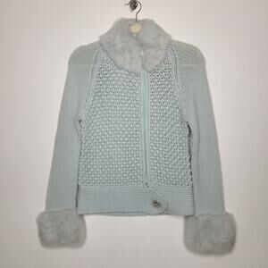 NWT Vintage y2k Frost Baby Ice Blue Zip Knit Sweater Cardigan Medium Fairy